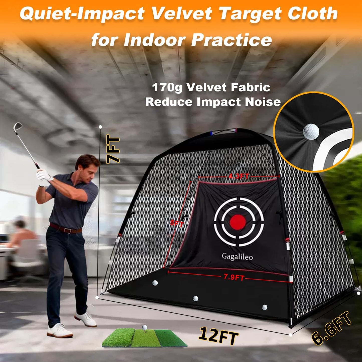 Golf Hitting Net for Backyard Driving 12X7Ft with Quiet Target