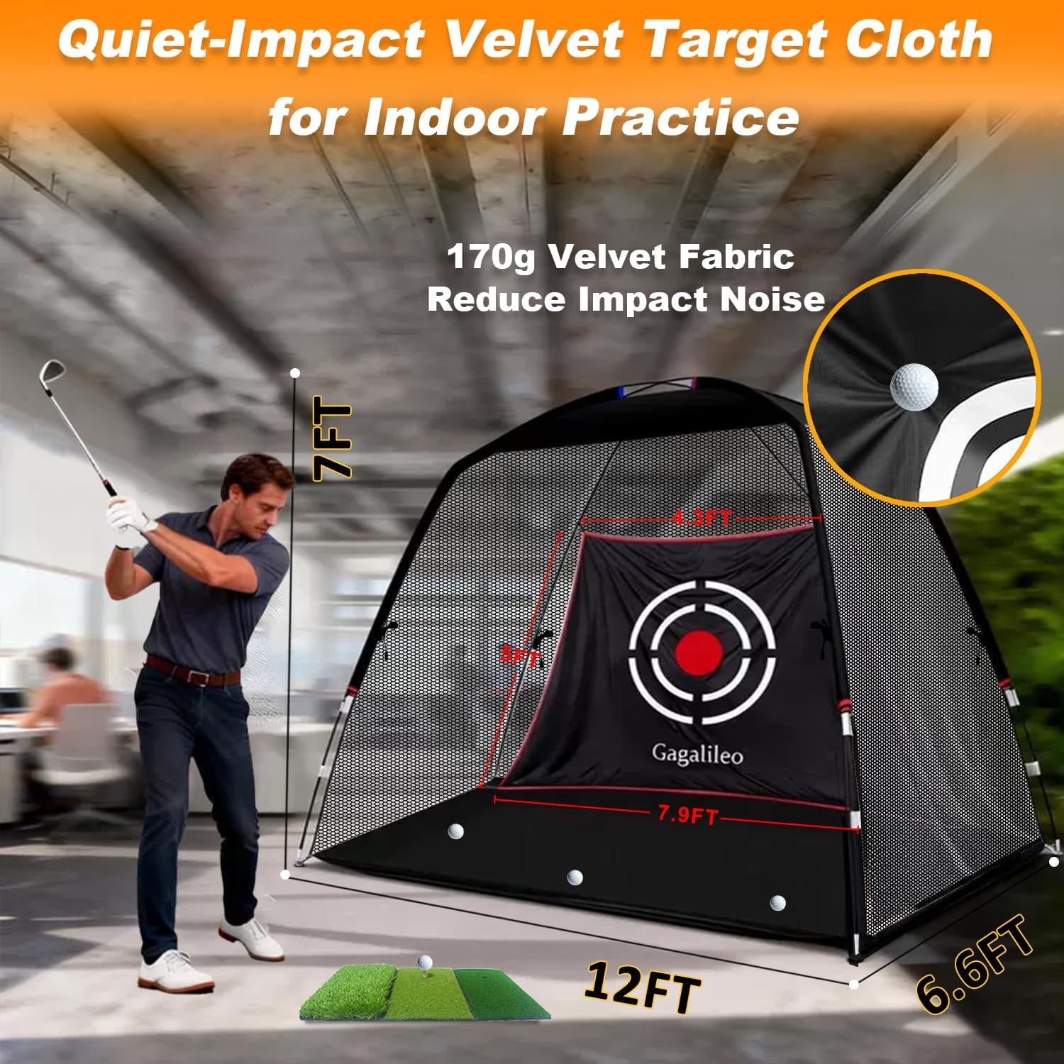 Golf Hitting Net for Backyard Driving 12X7Ft with Quiet Target
