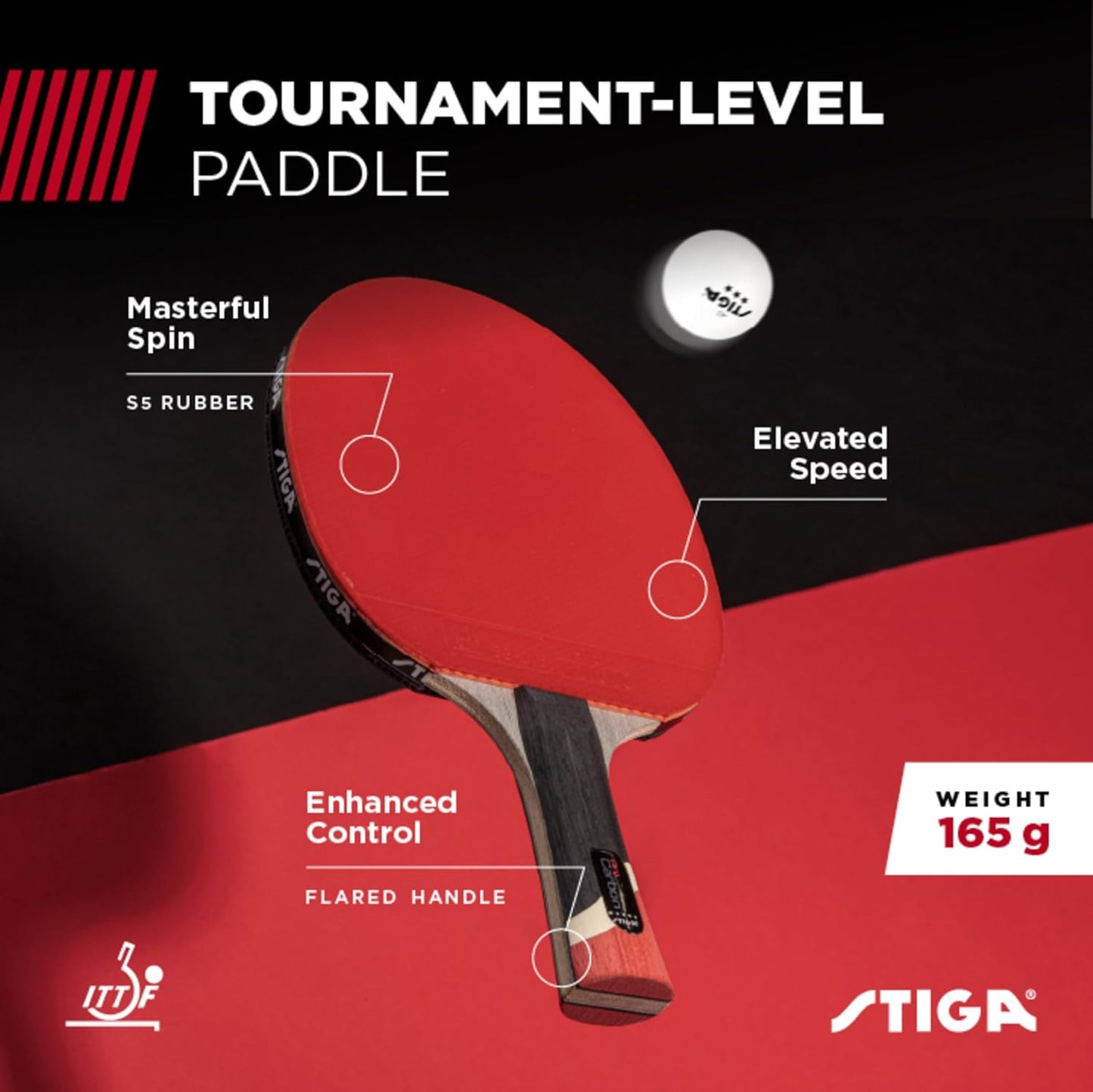 STIGA Pro Carbon + Raptor Performance-Level Table Tennis Rackets with Carbon Technology for Tournament Play - 7-Ply Blade with Flared Handles - 2Mm Sponge for Enhanced Control and Speed