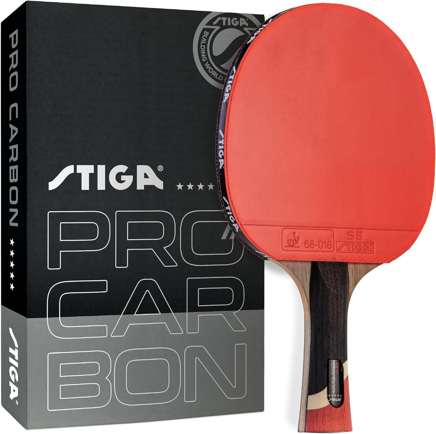 STIGA Pro Carbon + Raptor Performance-Level Table Tennis Rackets with Carbon Technology for Tournament Play - 7-Ply Blade with Flared Handles - 2Mm Sponge for Enhanced Control and Speed