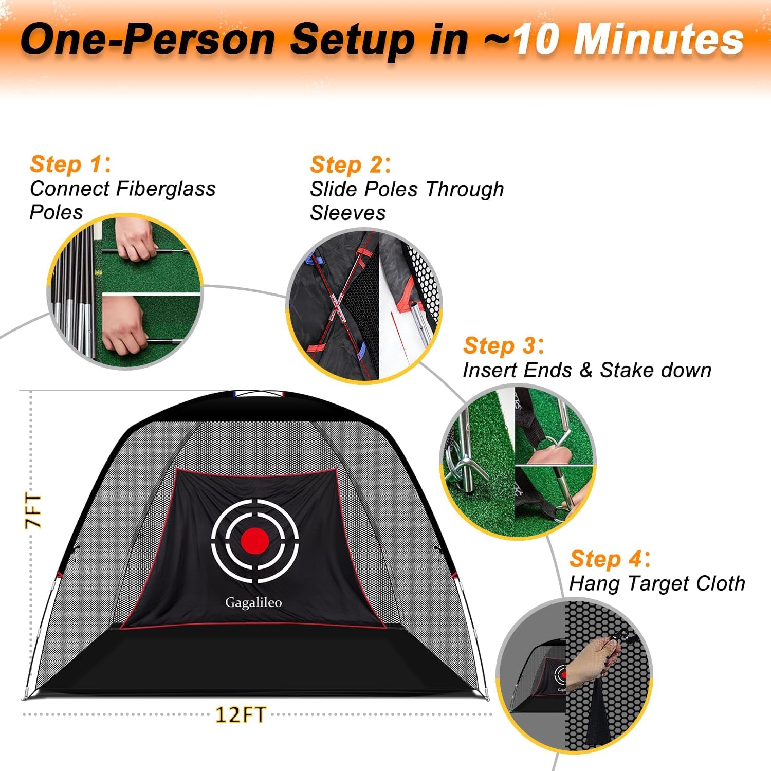 Golf Hitting Net for Backyard Driving 12X7Ft with Quiet Target